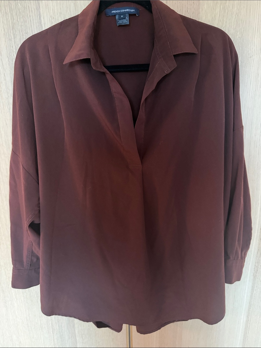 French Connection Women's Deep Brown Collared Button-Down Blouse